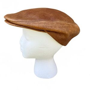 Vintage Brown Leather Newsboy Cap USA Made Large